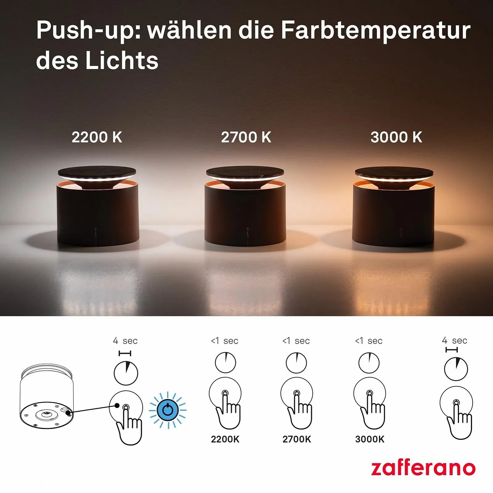 Настільна лампа Zafferano Push-Up Lamp бездротова акумуляторна з сенсорним керуванням для вулиці з димером 2200-3000 K висота 80-100 см темно-сіра, фото №6