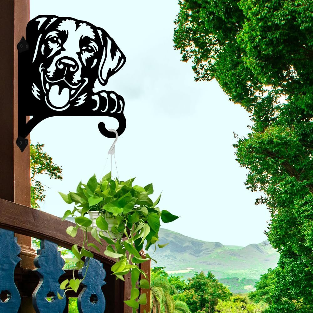 Гак для рослин peacoblue 29.5 x 38.6 см металевий настінний (Голова лабрадора) Чорний, фото №5