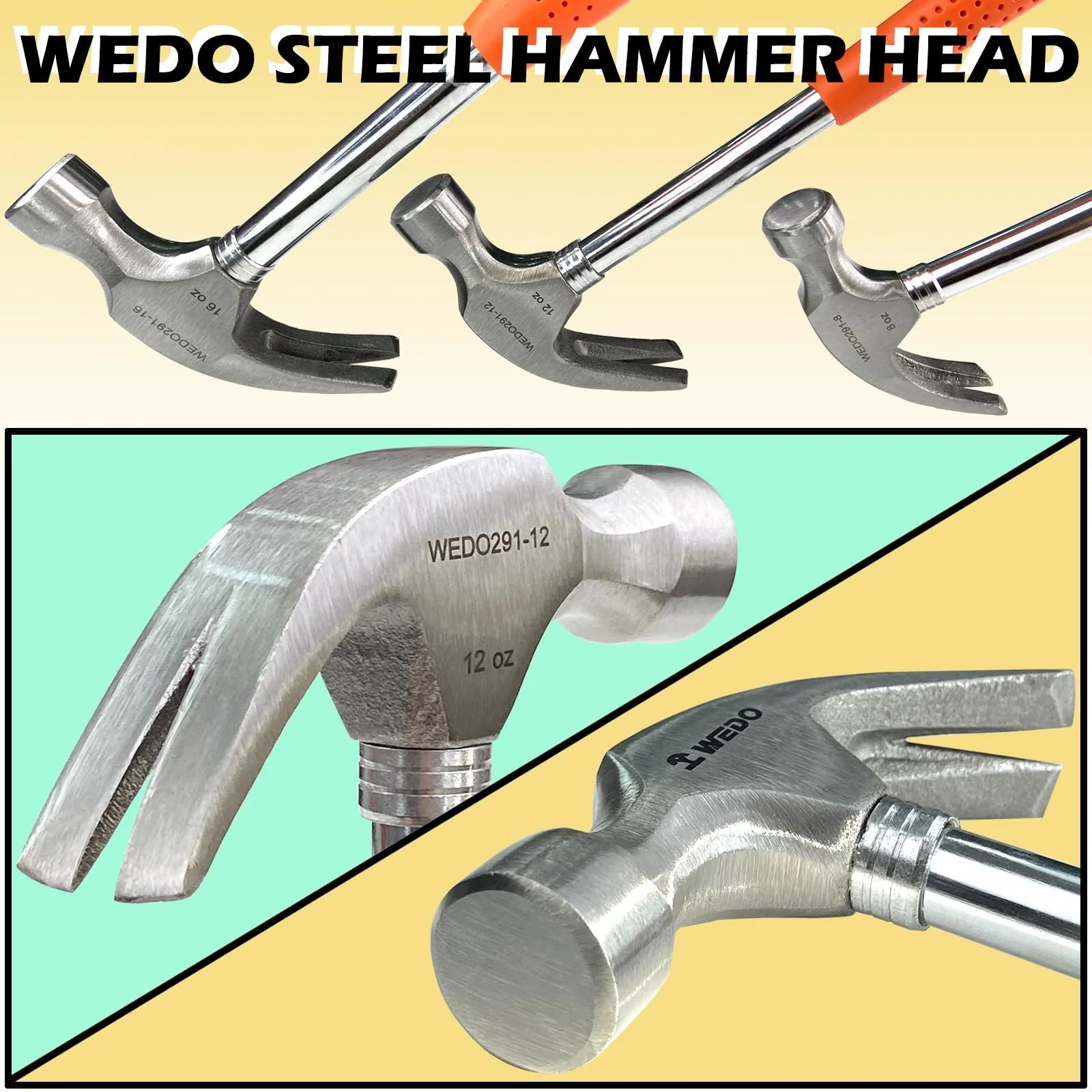 Молоток-гвоздодер WEDO 16oz/454 г углеродистая сталь нескользящая рукоятка 322 мм, фото №3 Молоток-гвоздодер WEDO 16oz/454 г углеродистая сталь нескользящая рукоятка 322 мм, фото №3