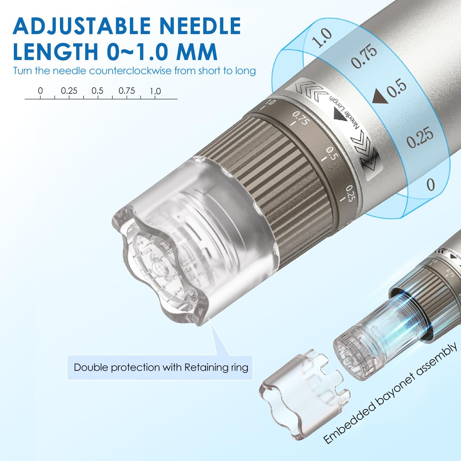 Ручка для микронидлинга Hydra Pen H3 Профессиональный аппликатор сыворотки Micro Needle Machine с 22 сменными насадками Derma Stamp (12 x 12 Pins + 5 x Nano HR + 5 x Nano HS), фото №3