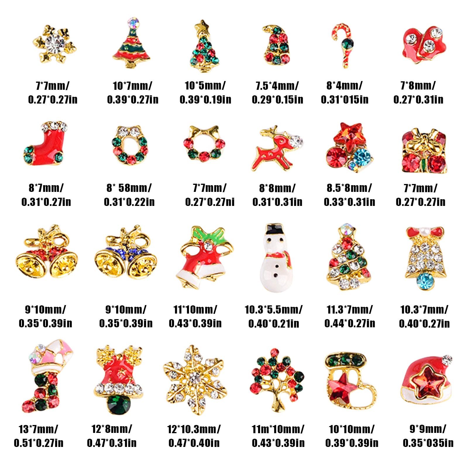 Украшения для ногтей Рождественские, Упаковка 24 штуки, 3D Колокольчики Снежинка Сапоги Лось Металлические Стразы для ногтей Рождественская тематика, фото №2