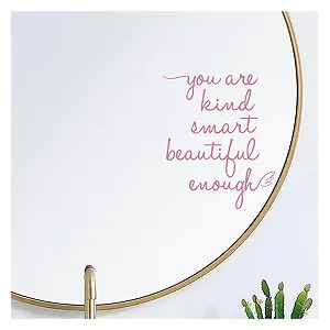 Наклейка на дзеркало You are Kind Smart Beautiful Enough Вінілова Рожевий - Фото 1