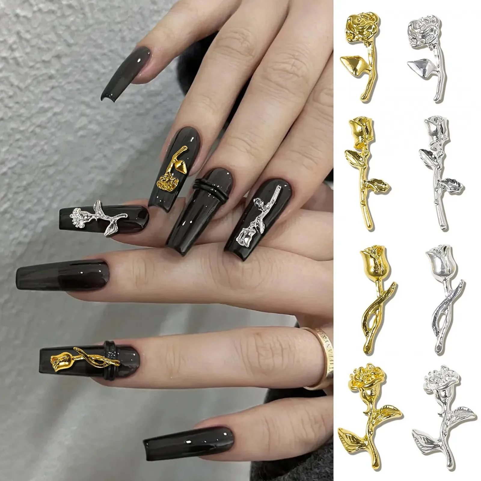 3D Троянда Сплав 40шт Золотий, Срібний, фото №4 3D Троянда Сплав 40шт Золотий, Срібний, фото №4