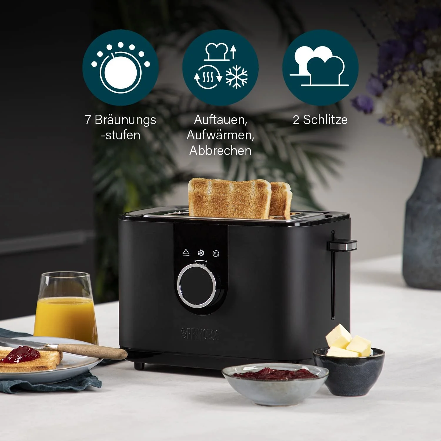Тостер Princess Moments 2 слоти 7 рівнів підсмажування підігрів хліба розморозка підігрів та функція скасування цифровий LED-дисплей 920 Вт, фото №7