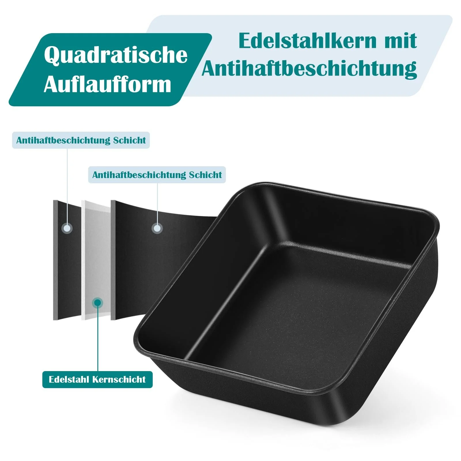 Форма для запекания Homikit с крышкой квадратная нержавеющая сталь с антипригарным покрытием Черная, фото №3