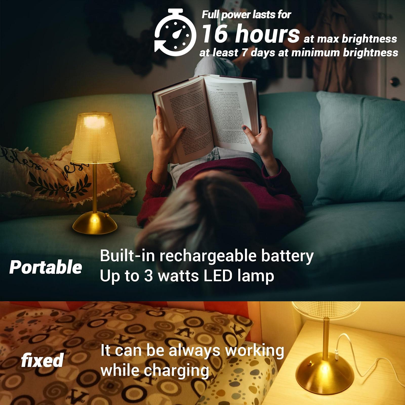 Настільна лампа Amingulry Wireless 4000 mAh 3 Colour Modes Dimmable Gold Metal 30 см, фото №2