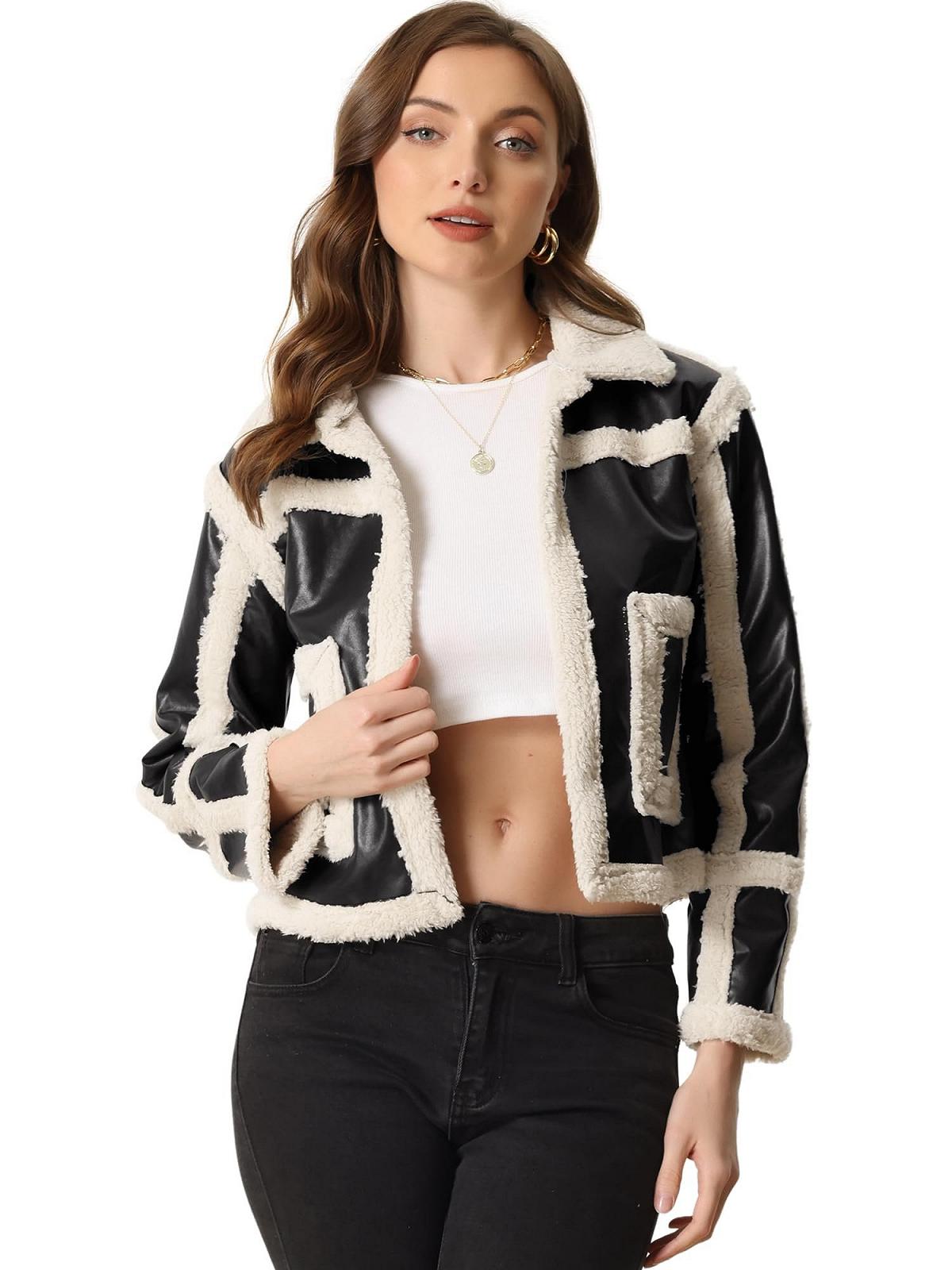 Куртка Biker Allegra K Искусственная кожа с вставками из искусственного меха, фото №1 Куртка Biker Allegra K Искусственная кожа с вставками из искусственного меха, фото №1