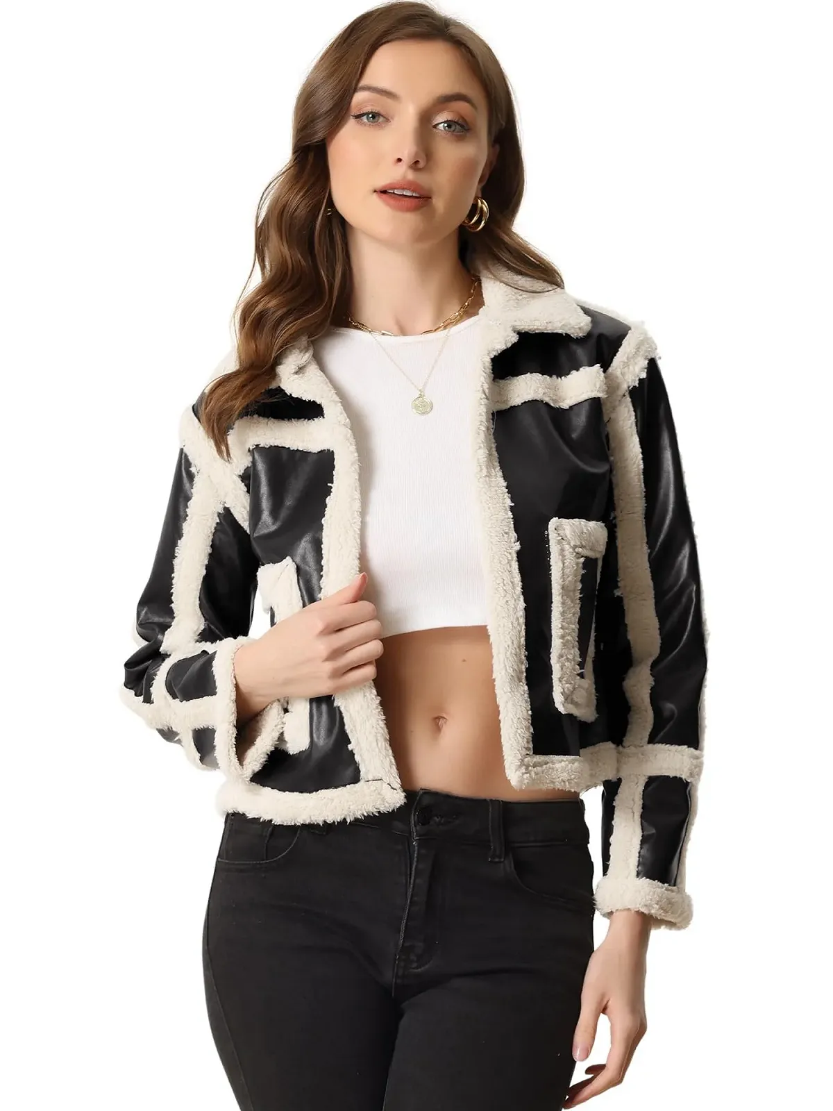 Куртка Biker Allegra K Штучна шкіра зі вставками зі штучного хутра, фото №1 Куртка Biker Allegra K Штучна шкіра зі вставками зі штучного хутра, фото №1