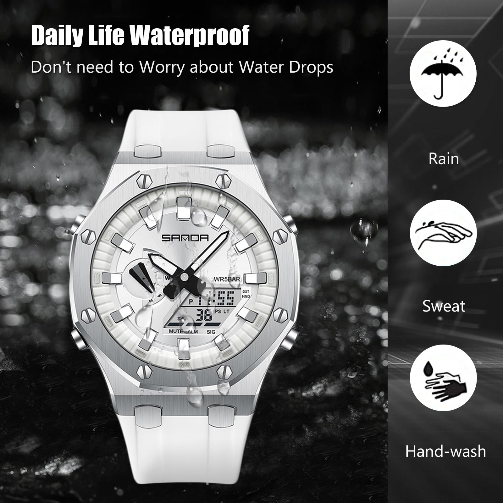 Часы rorios Fashion Для мужчин Электронные 5ATM Силиконовый ремешок Аналоговые Кварцевые Двойной дисплей, фото №6 Часы rorios Fashion Для мужчин Электронные 5ATM Силиконовый ремешок Аналоговые Кварцевые Двойной дисплей, фото №6