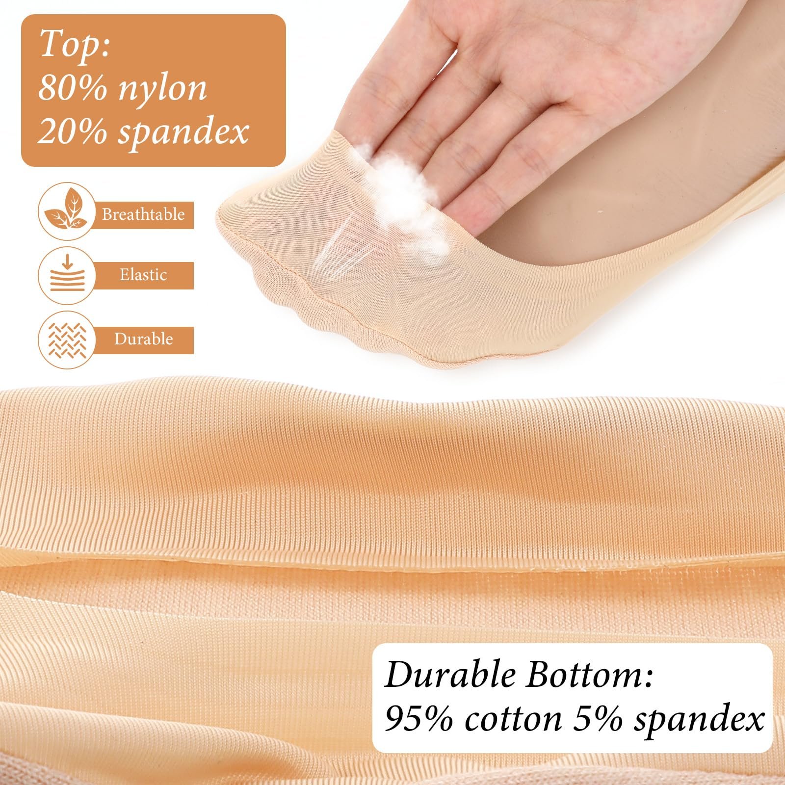 Носки-следки Женские Дышащие Нейлоновые Носки-следки Ice Silk для кроссовок, летней обуви, балеток, один размер, 4 пары, фото №5