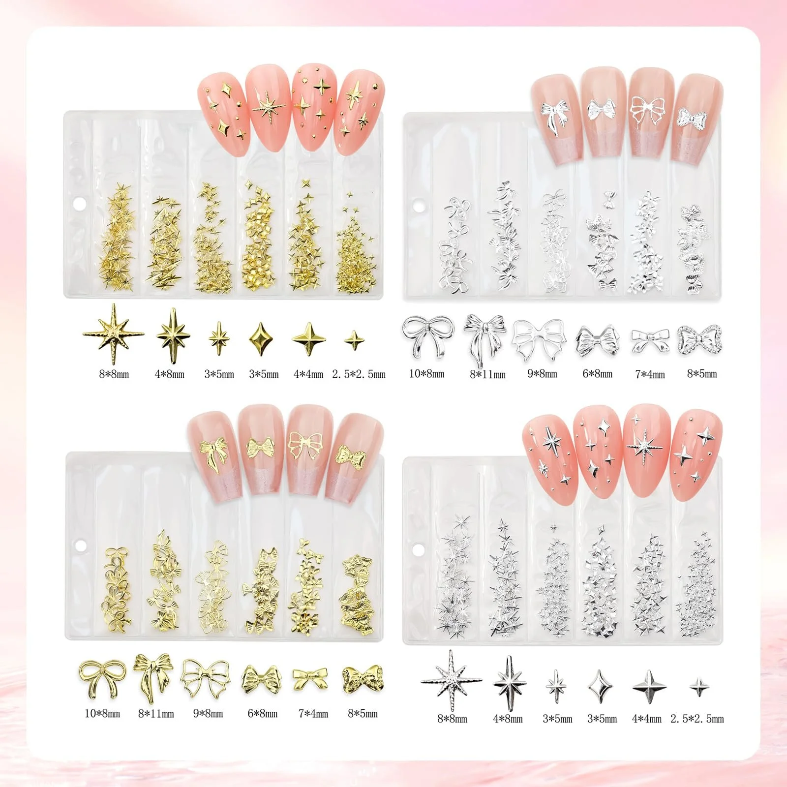 Набор украшений для ногтей 1970 шт., 3D украшения для ногтей, 3D блестящие наклейки для ногтей золотого цвета, разных форм и размеров, украшения для ногтей, DIY украшения для ногтей для женщин и девушек (Белый Розовый), фото №3