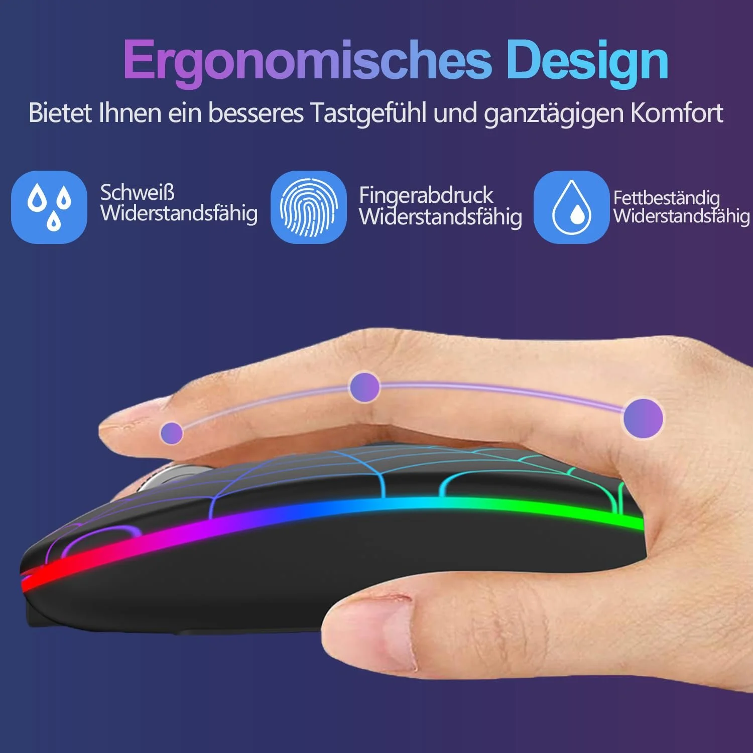 Миша Бездротова SZO Перезаряджувана Ергономічна 7 кольорів RGB з USB та Type-C Конвертером Регульована точність (800/1200/1800), фото №3 Миша Бездротова SZO Перезаряджувана Ергономічна 7 кольорів RGB з USB та Type-C Конвертером Регульована точність (800/1200/1800), фото №3