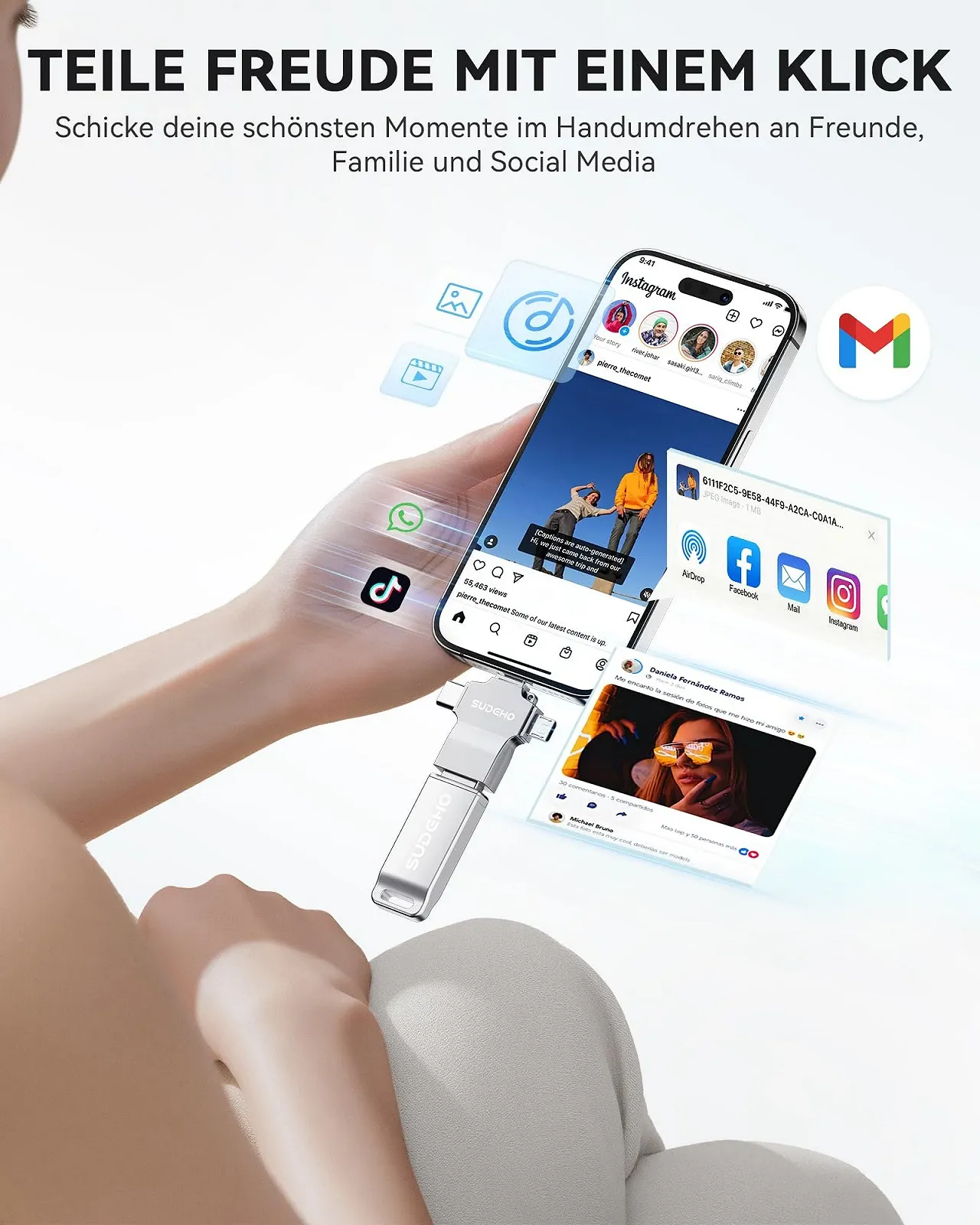 USB-флеш-накопичувач SUDEHO 256GB MFi Certified 4 in 1 USB 3.0 Сріблястий, фото №5 USB-флеш-накопичувач SUDEHO 256GB MFi Certified 4 in 1 USB 3.0 Сріблястий, фото №5
