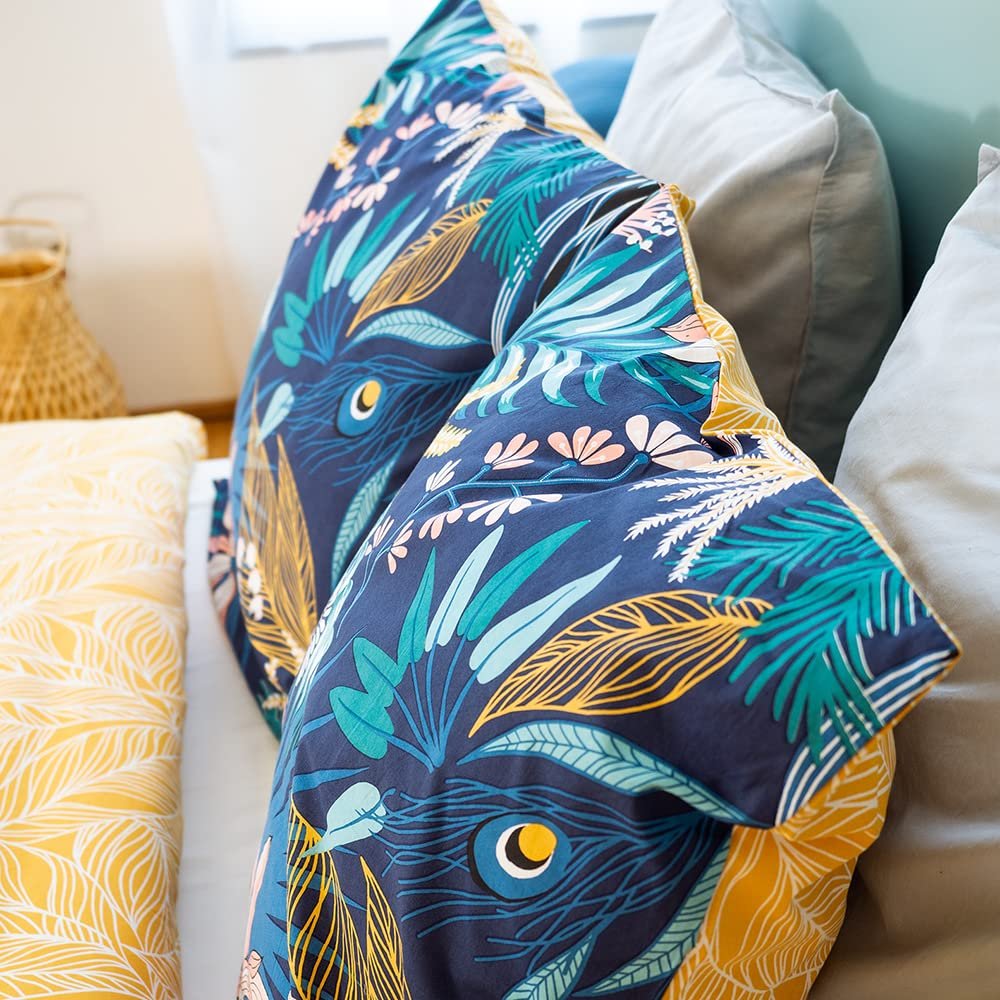 Підковдра CÔTE Deco Tropical Leaves 220 x 240 см + 2 наволочки 63 x 63 см, 100% м'яка бавовна, синій (240 x 220 см), фото №5