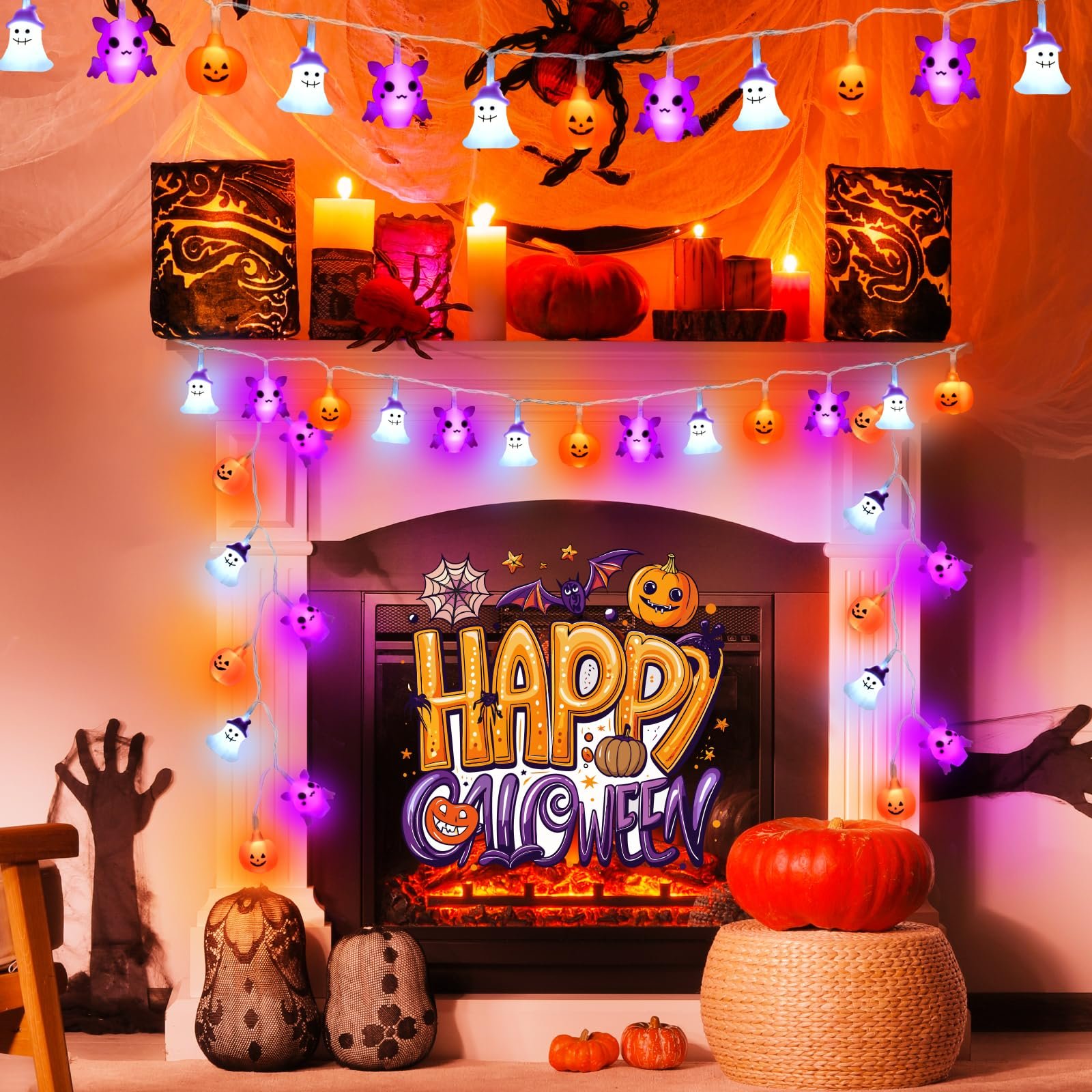 Гирлянда Gcstnn Halloween Тыква Летучая мышь Привидение 3 м 20 LED оранжевый, фото №7