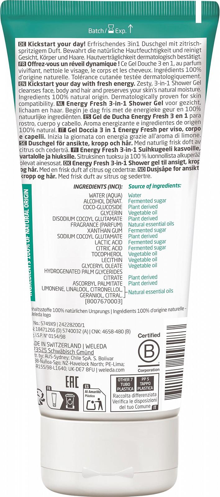 Гель для душу та шампунь 3-в-1 WELEDA Bio For Men Energy Fresh освіжаючий 200 мл, фото №2