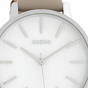 Женские часы Oozoo C10118 Перламутровый циферблат, кожаный ремешок, 42 мм, перламутровый / серо-коричневый, серебристый / белый, ремешок. synthetic.ua - Фото 1