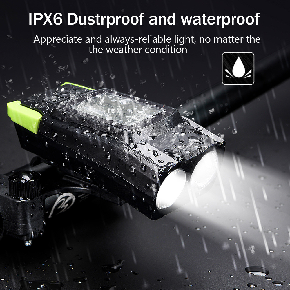 Велосипедный компьютер BK-1920 с вело фонарем 2 LED Т6 дальний-ближний и звонком green, фото №6