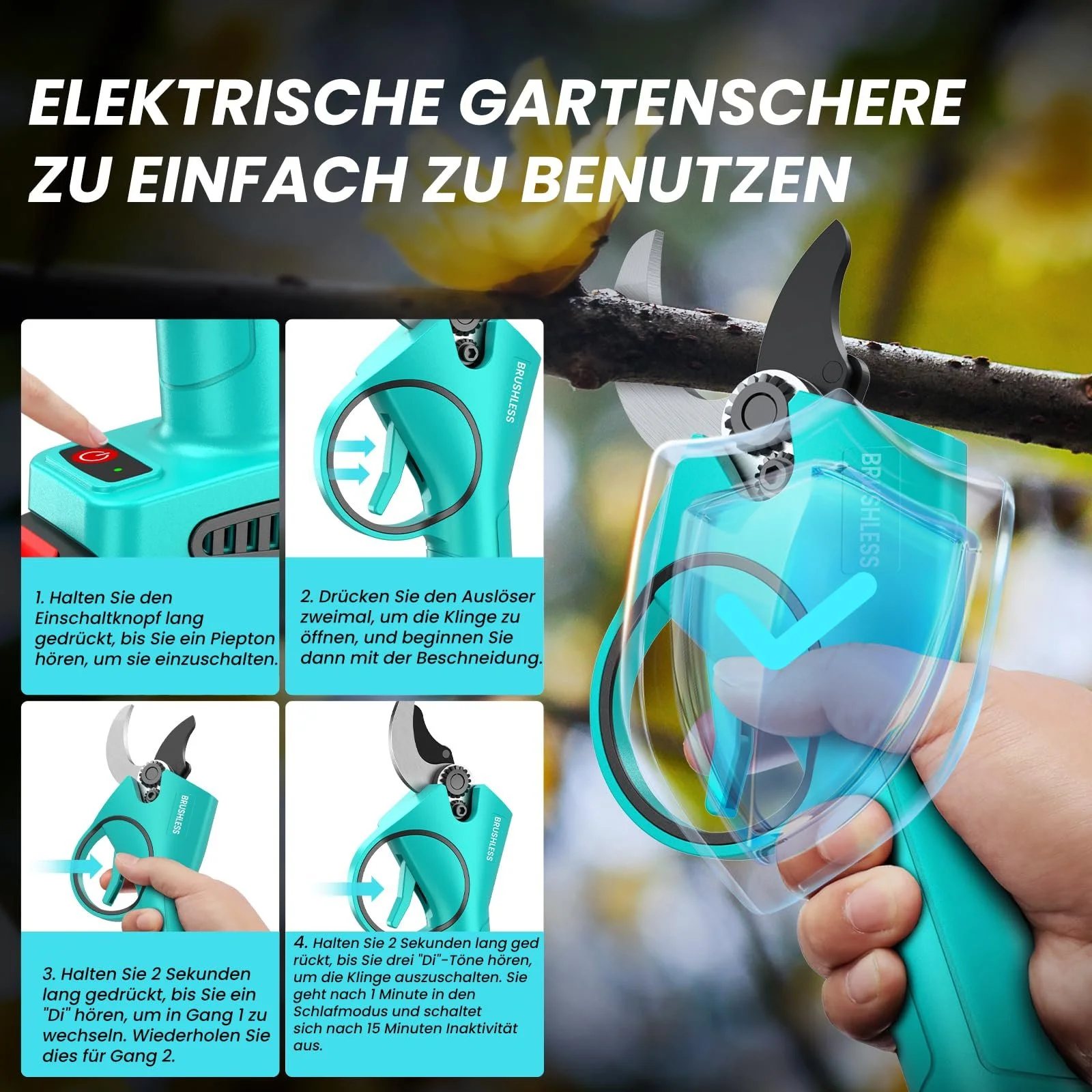 Садові ножиці акумуляторні електричні, 800 Вт, 33 мм, з 2 акумуляторами 21 В 2000 мА·год, фото №6