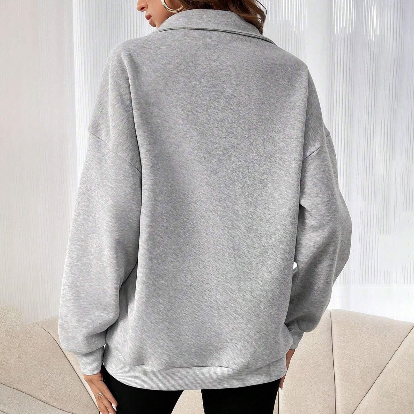 Женские толстовки на молнии спереди UK, повседневные, свободные, на 1/4 молнии, с отложным воротником, топы, с длинными рукавами, классические, однотонные, пуловеры, одежда для тренировок, осенние, зимние, уютные, фото №4 Женские толстовки на молнии спереди UK, повседневные, свободные, на 1/4 молнии, с отложным воротником, топы, с длинными рукавами, классические, однотонные, пуловеры, одежда для тренировок, осенние, зимние, уютные, фото №4