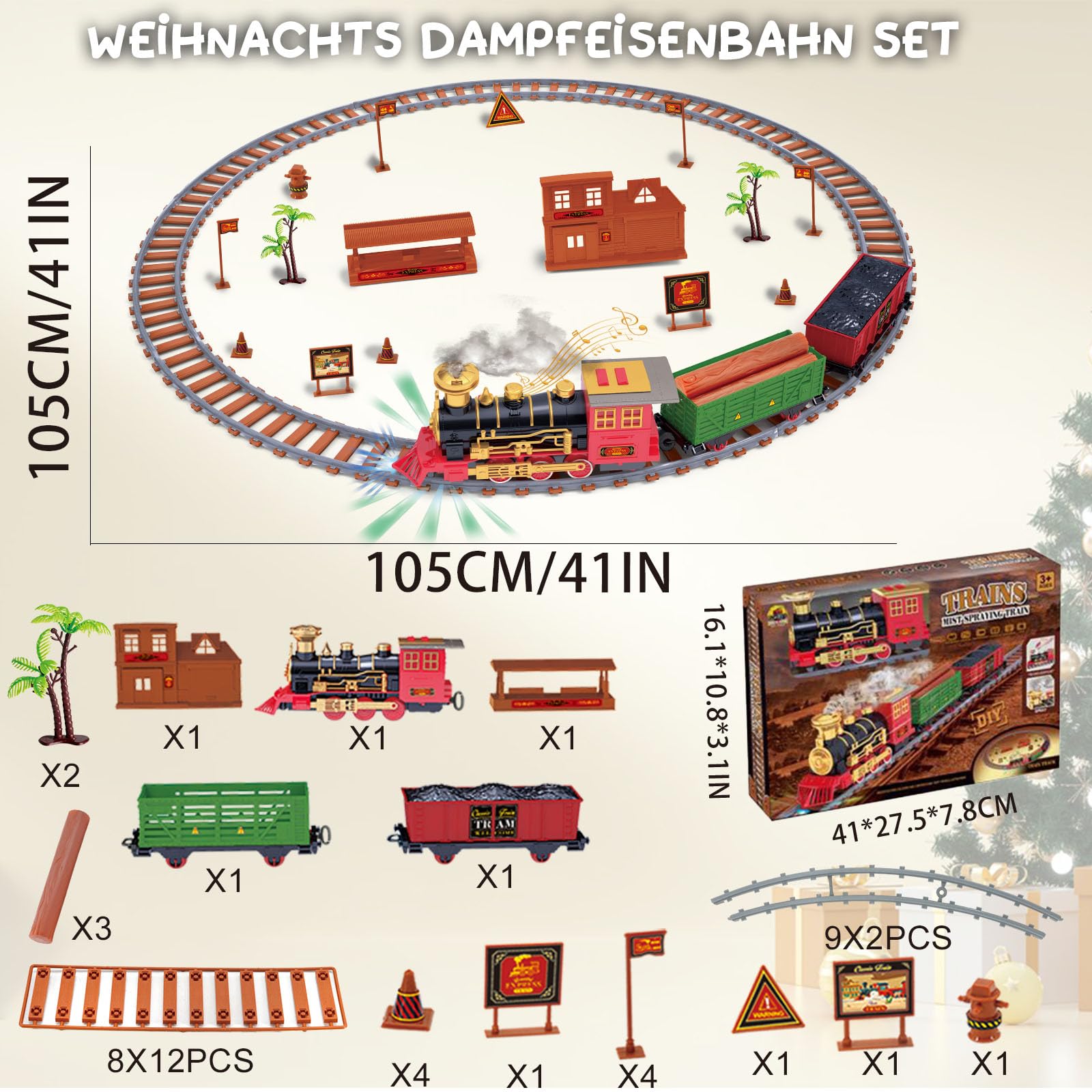 Набір електричних потягів GTHBA Steam Locomotive з парою освітленням та звуком, фото №5