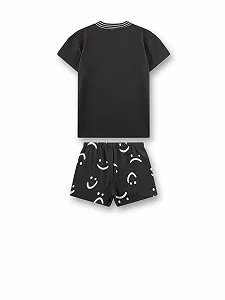 Короткий пижамный комплект Sanetta для девочки, серый, с лицами synthetic.ua - Фото 1