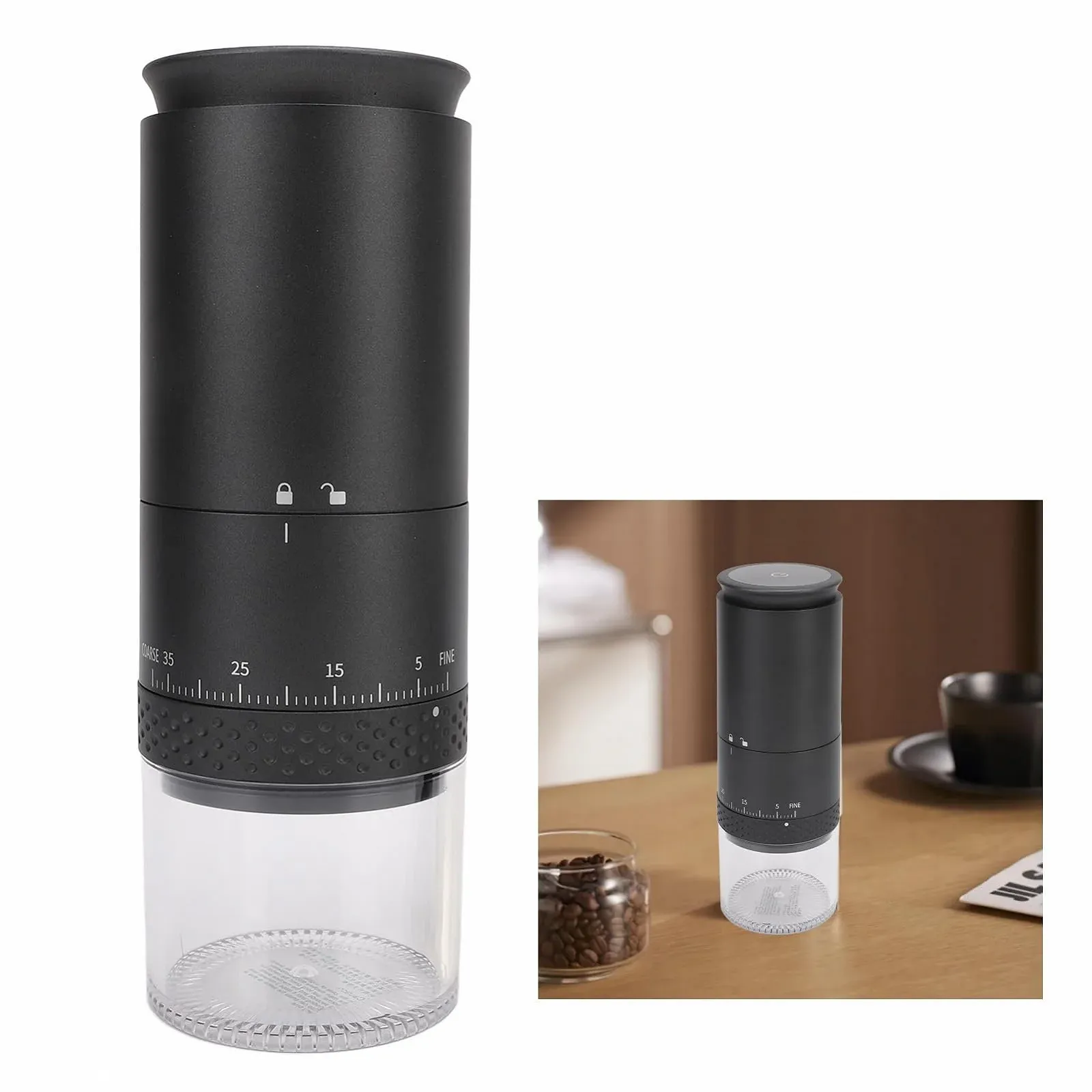Електрична кавомолка, USB акумуляторна, 38 налаштувань помелу, компактна та легка, Чорний, фото №8