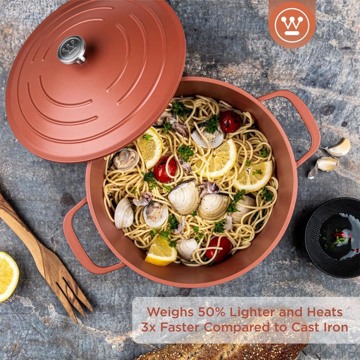 Каструля Westinghouse Performance Series 28 см індукційна з кришкою антипригарна червоно-коричнева, фото №6