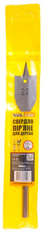 Свердло для дерева MASTERTOOL пір'яне 22х152 мм 6-гранний хвостовик 12-0220, фото №2