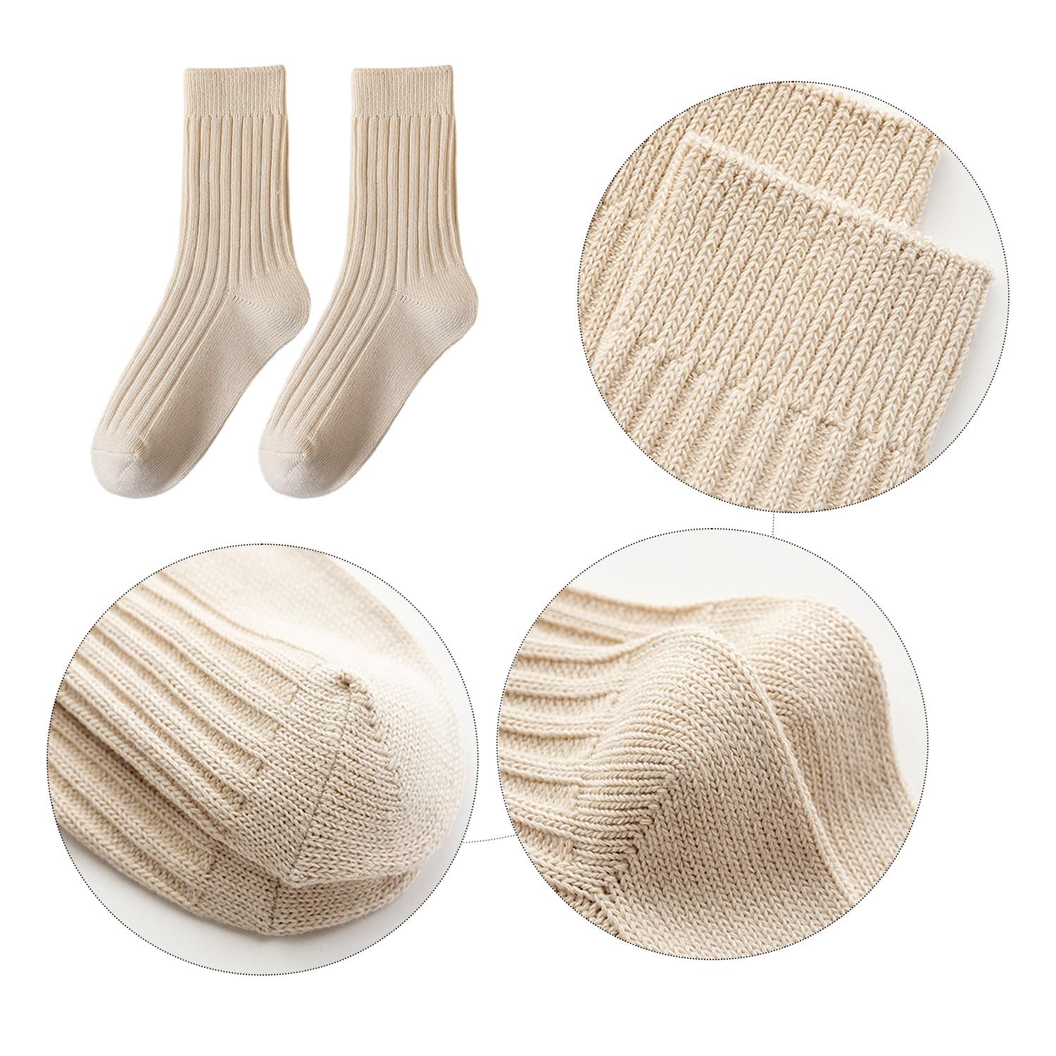 3 пары теплых носков до икры, однотонные носки, повседневные носки для женщин, вязаные круглые носки из хлопка, влагопоглощающие и дышащие спортивные носки, молочно-белые, фото №3