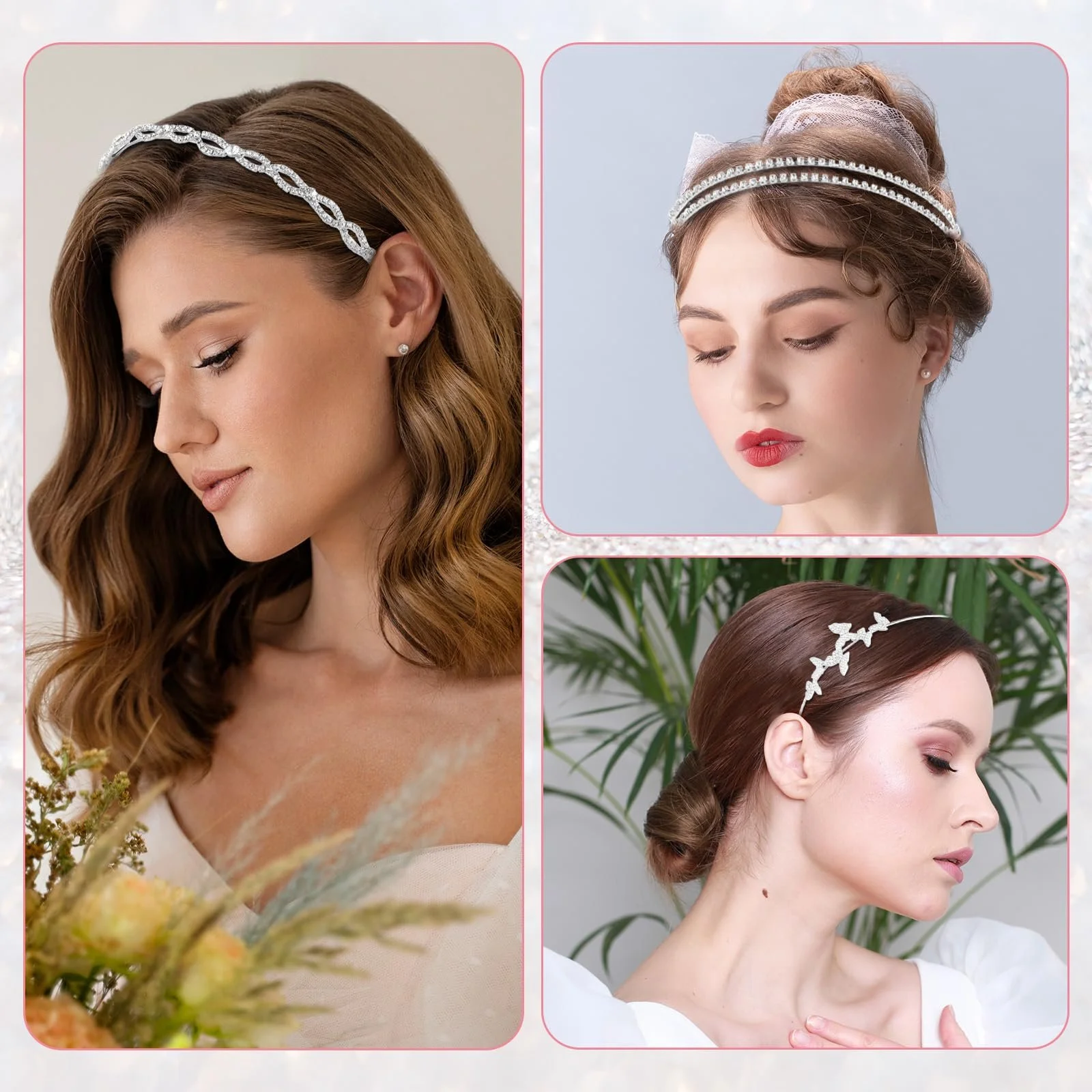 Набір з 4 обручів на голову з штучними діамантами, фото №7