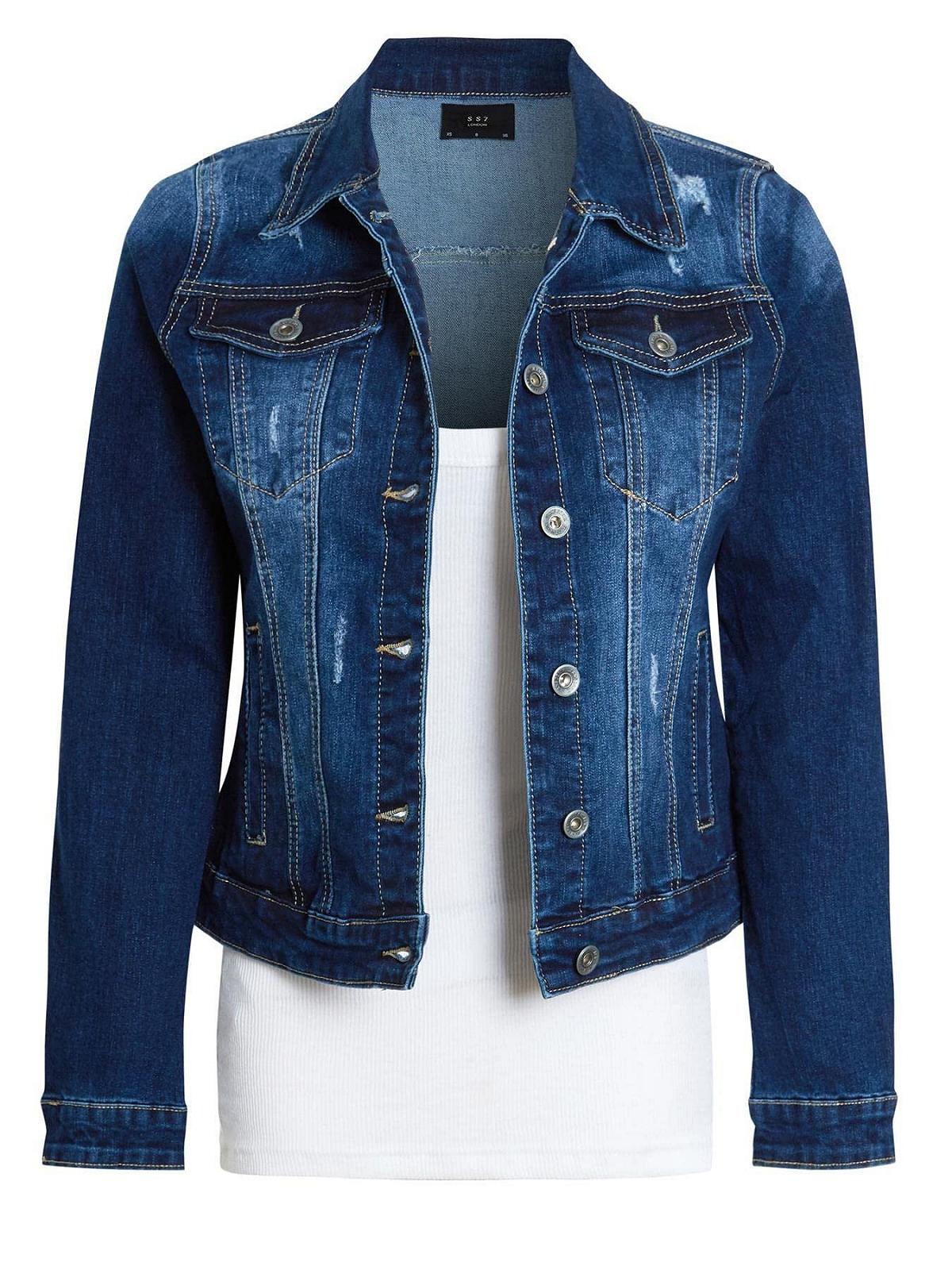 Джинсовая Куртка SS7 Женская Премиум Stonewashed Indigo с Небольшими Разрывами, фото №1