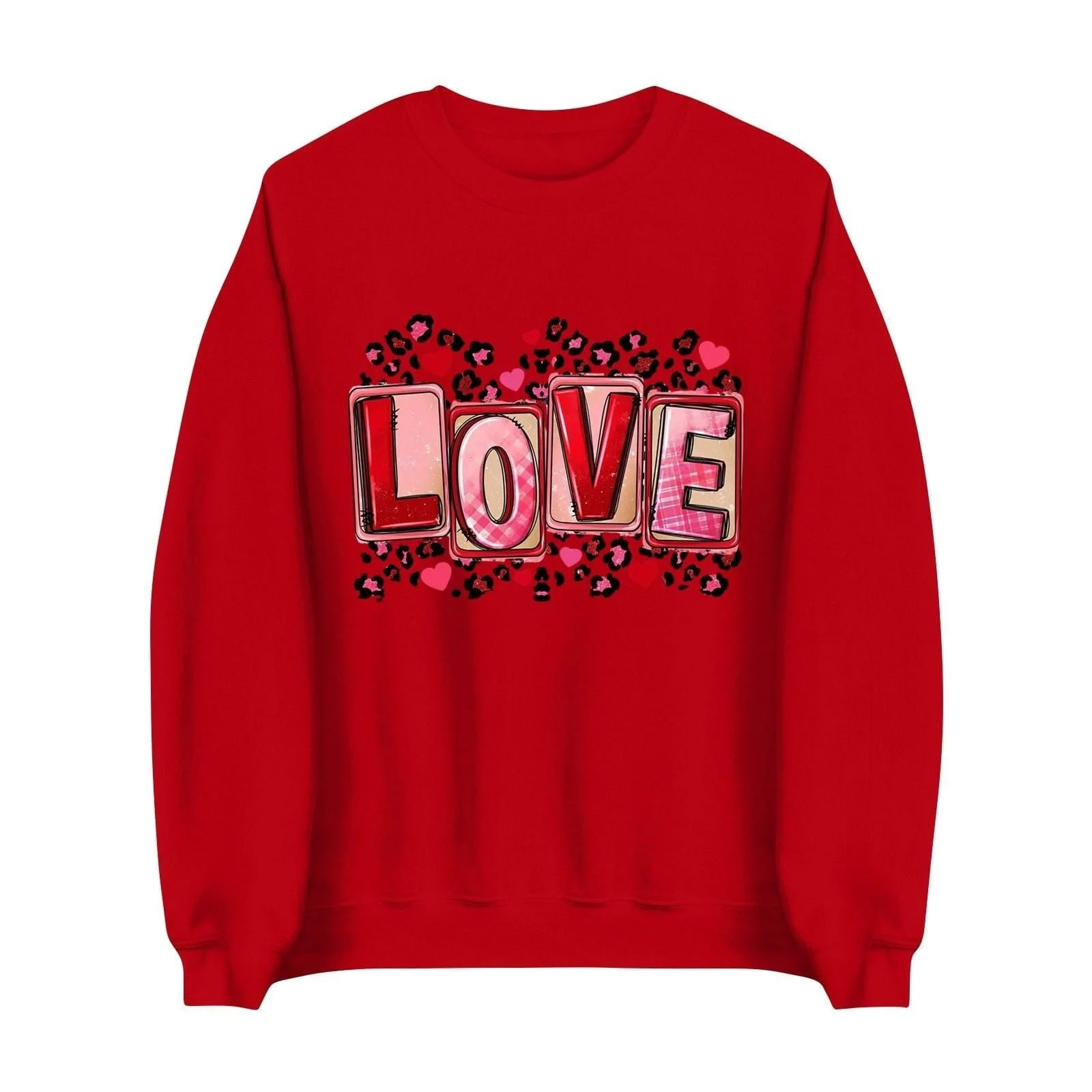 Уютная Женская Толстовка 2025 Рождественский Стиль День Святого Валентина Женский Пуловер Толстовка Круглый Вырез Узор Любви Толстовка Длинный Рукав Повседневный Универсальный, фото №1
