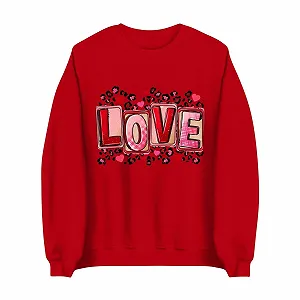 Уютная Женская Толстовка 2025 Рождественский Стиль День Святого Валентина Женский Пуловер Толстовка Круглый Вырез Узор Любви Толстовка Длинный Рукав Повседневный Универсальный - Фото 1