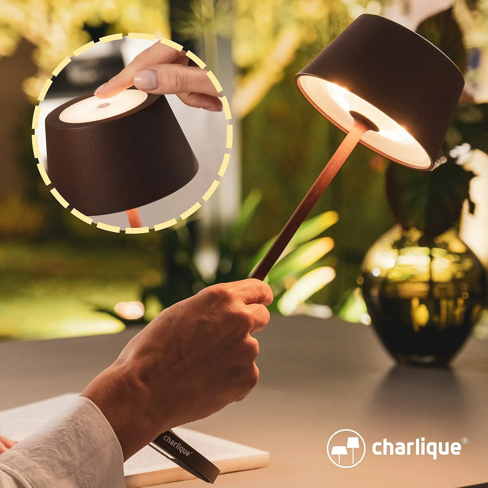 Настільна лампа charlique Dinner Light LED 34 см Акумуляторна USB IP54 Коричнева, фото №6