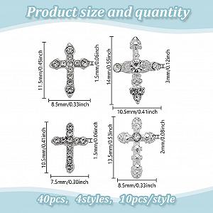 Підвіска для нігтів Хрест Кристал Стрази 3D Срібний, 40 шт synthetic.ua - Фото 1