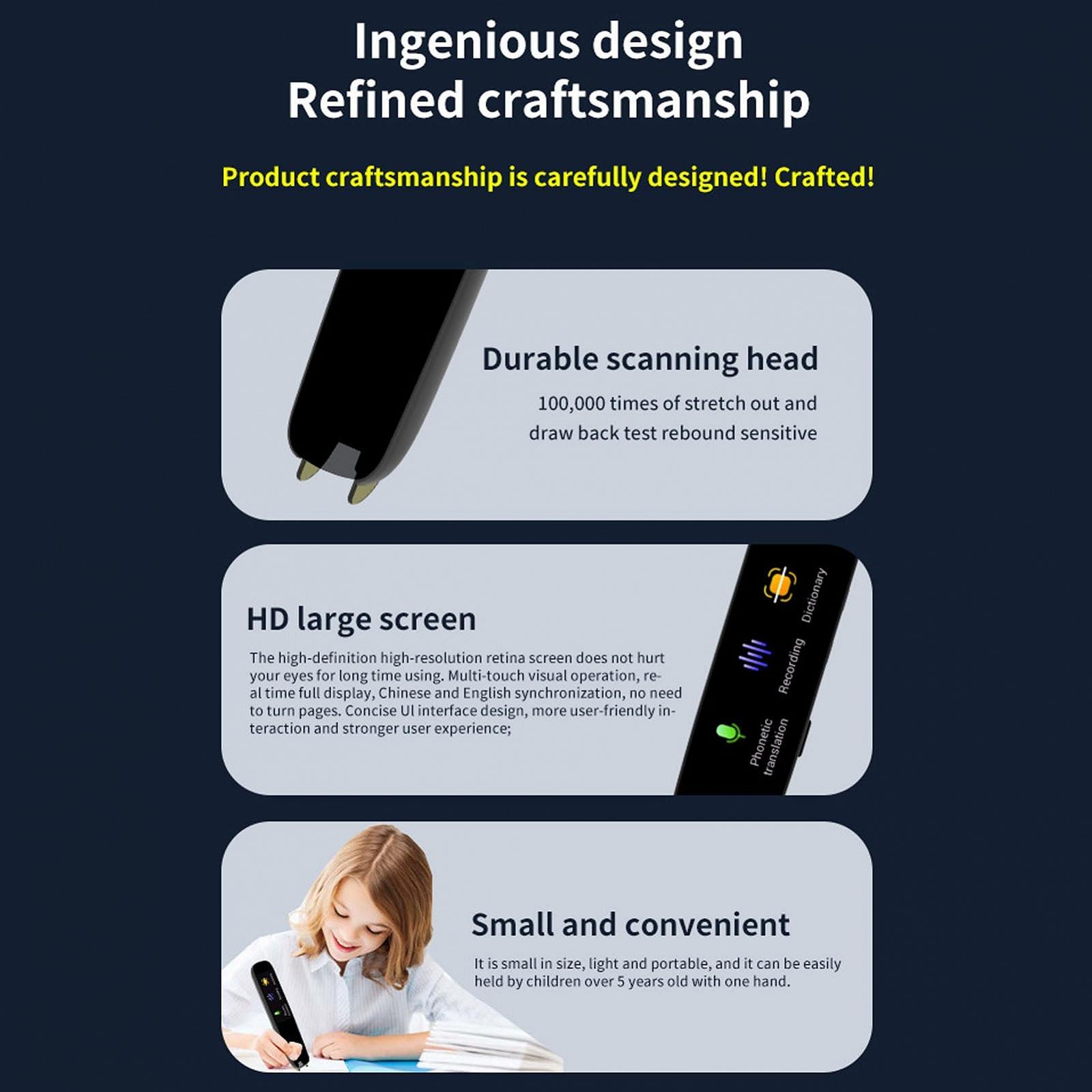 Ручка для сканирования текста Vikye, устройство двухстороннего Wi-Fi преобразования текста в речь, поддержка офлайн-перевода, устройство для перевода на 112 языков с ЖК-дисплеем 1,97 дюйма, фото №4