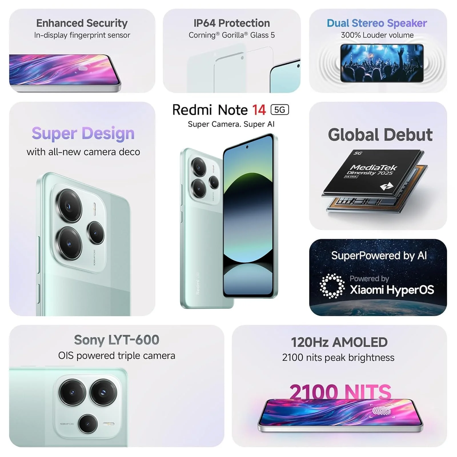 Смартфон XIAOMI Redmi Note 14 5G 8+256GB 6.67" AMOLED MediaTek Dimensity 7025-Ultra Green (EU Version), фото №5