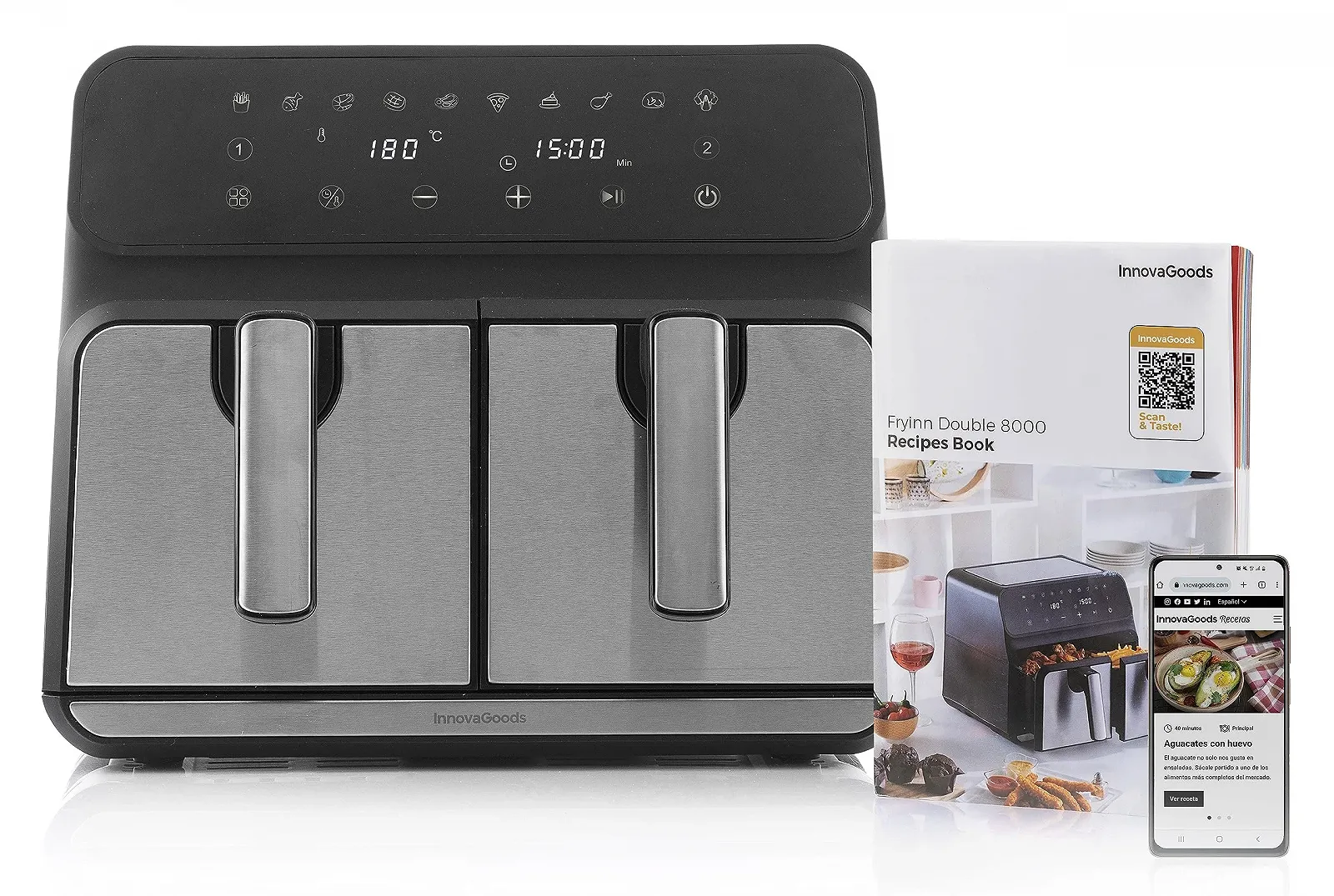 Мультипіч InnovaGoods Fryinn Double 8000 8L 3400W Black Stainless Steel, фото №1 Мультипіч InnovaGoods Fryinn Double 8000 8L 3400W Black Stainless Steel, фото №1