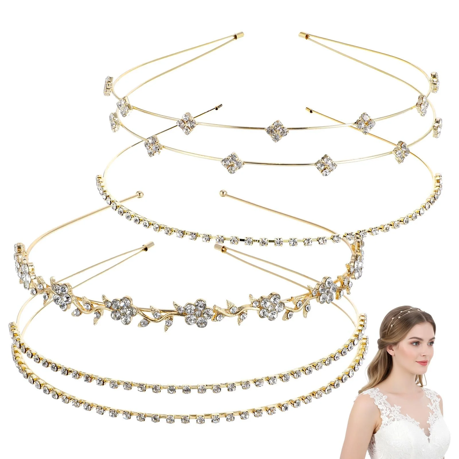 Обруч Золотистий з кристалами, фото №1