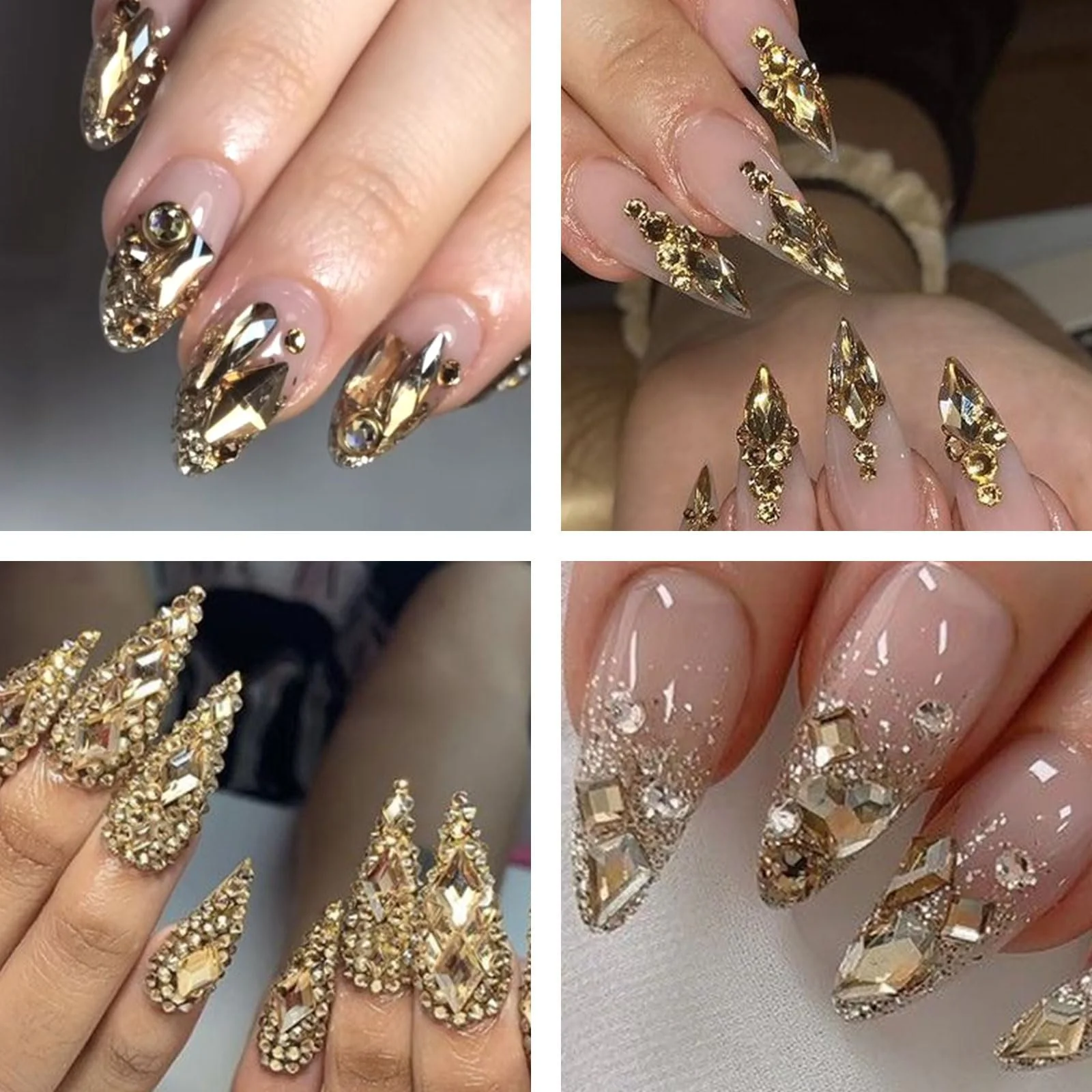 Стразы для ногтей стеклянные Золотой шампань, 3220 шт: 120 шт разных форм, плоские драгоценные камни + 3100 шт круглые кристаллы 1,5-4 мм, фото №6