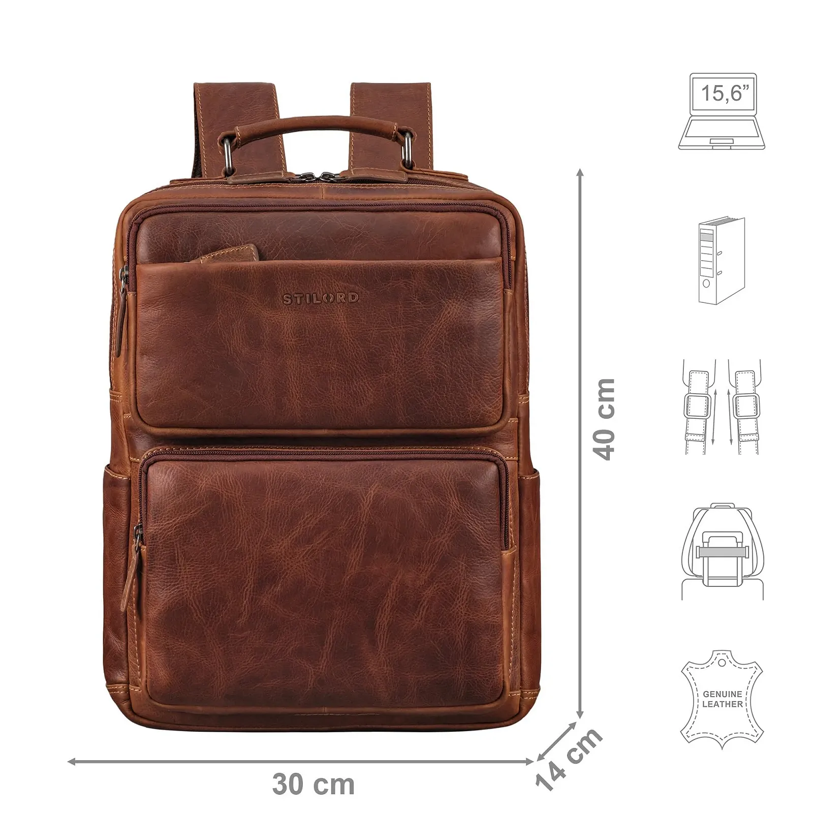 Рюкзак для ноутбука STILORD Roman 15-16 дюймов Leather Salerno - Brown, фото №2