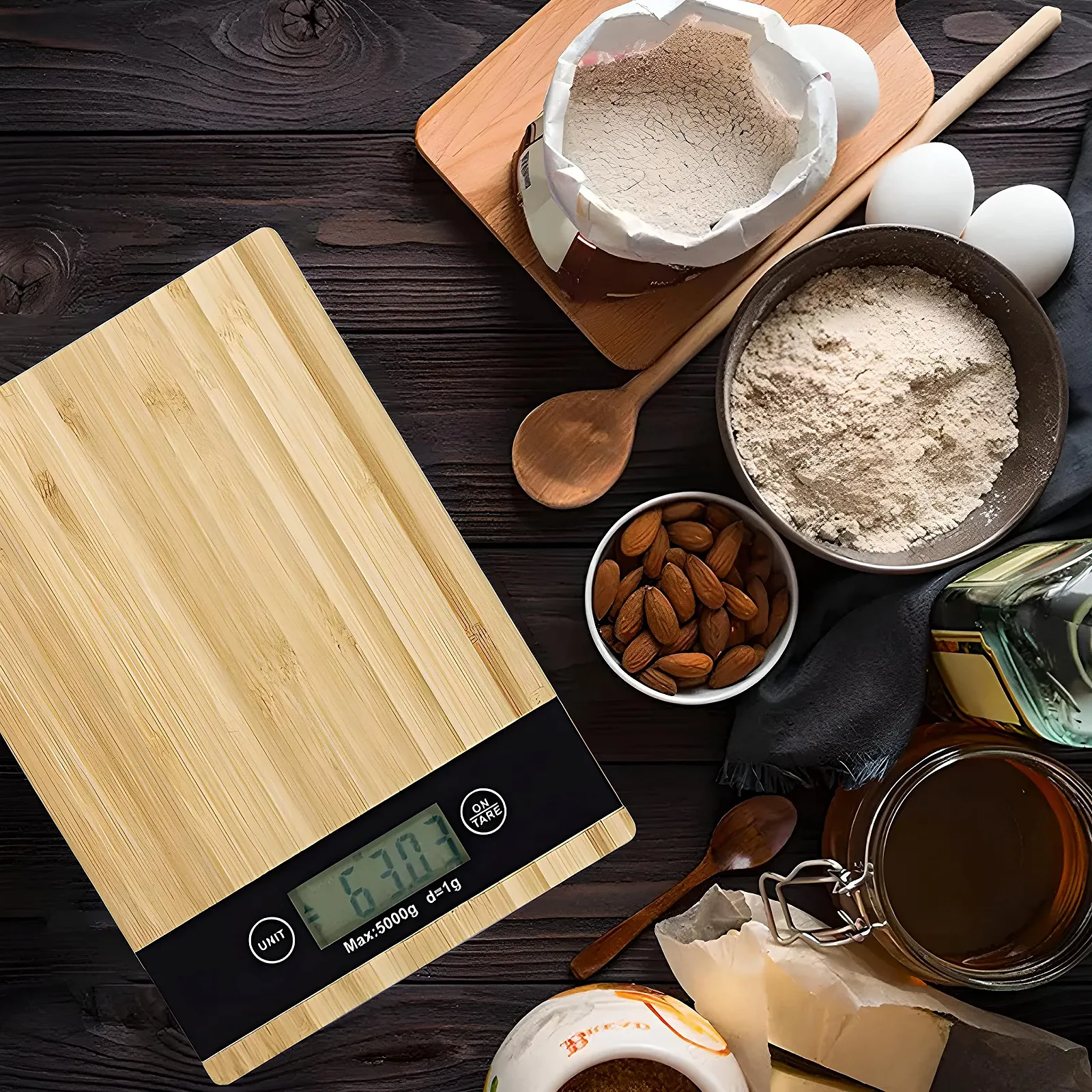 Ваги кухонні цифрові Retoo Bamboo Design 5 кг Sensor Touch LCD дисплей, фото №2 Ваги кухонні цифрові Retoo Bamboo Design 5 кг Sensor Touch LCD дисплей, фото №2