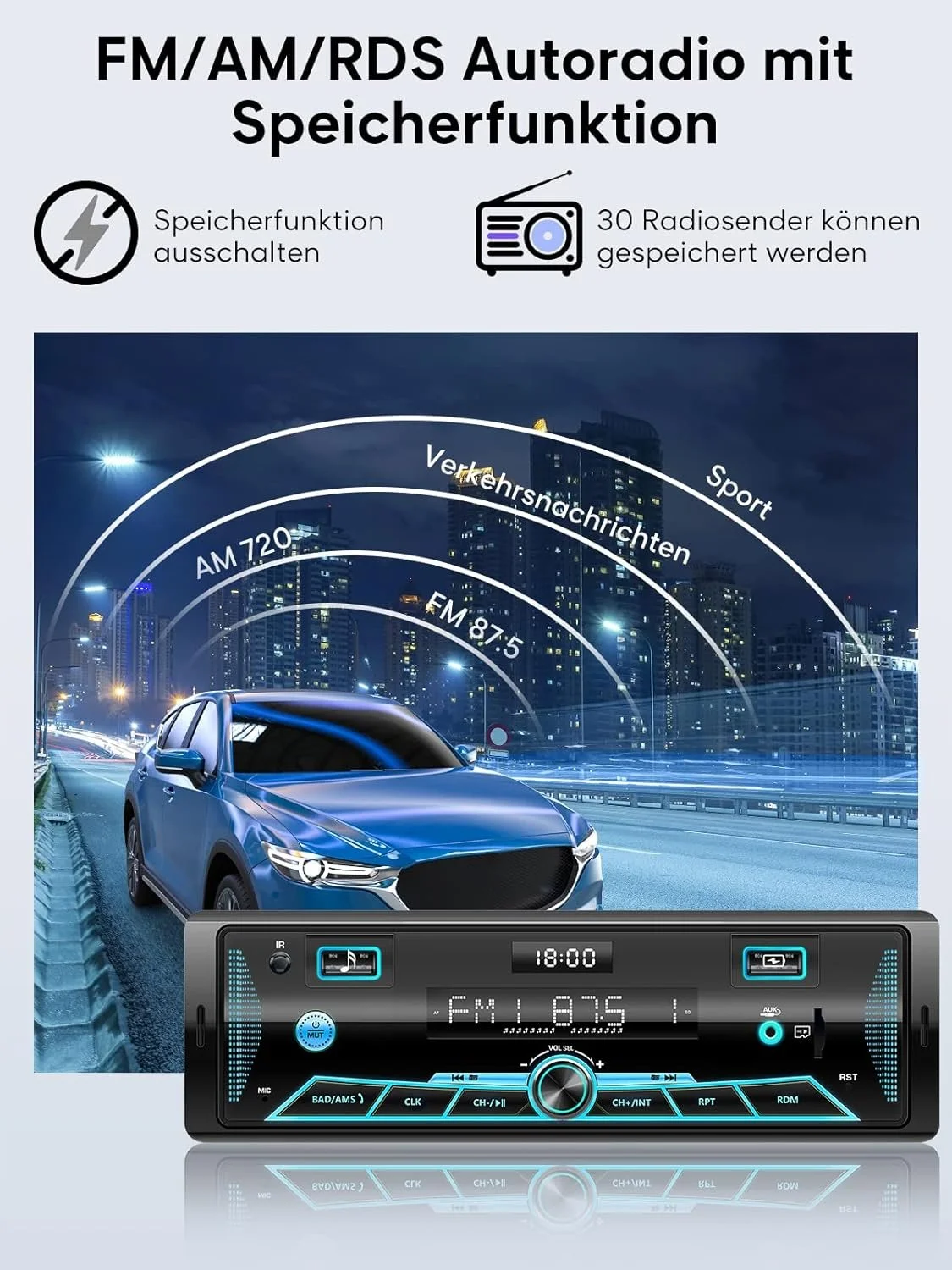 Автомагнитола Chismos R2210 / Bluetooth / FM / USB / AUX / SD slot / 1DIN, фото №3