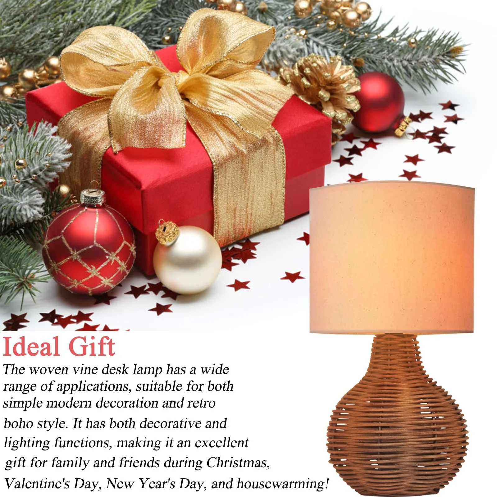 Настільна лампа ротангова E14 60 W 32.5 см Бежева, фото №5