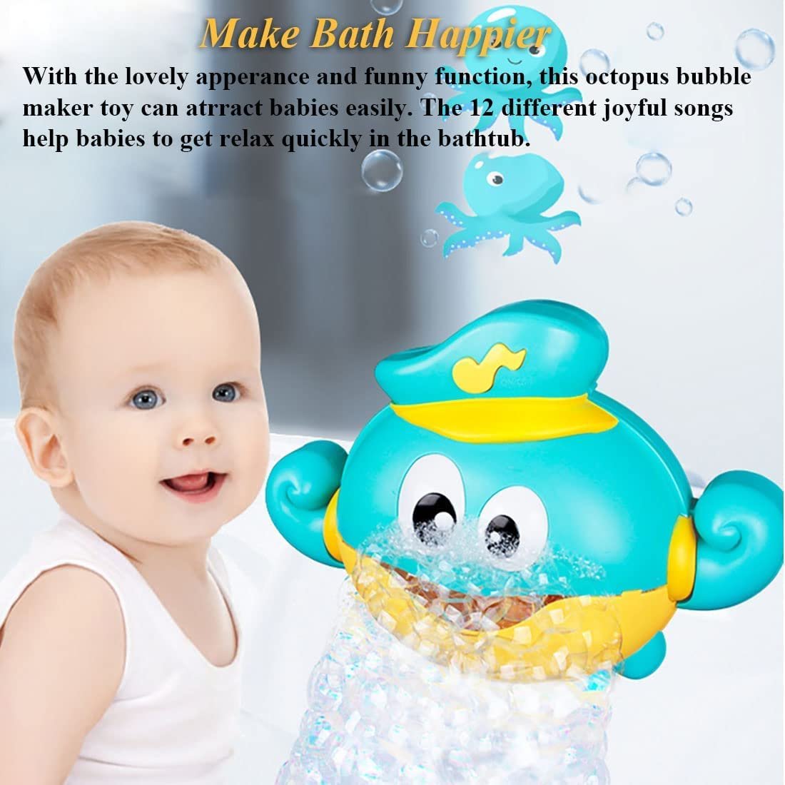 Іграшка для ванни Morofme Автоматична машина для бульбашок у вигляді восьминога з музикою 1000+ бульбашок за хвилину, фото №3 Іграшка для ванни Morofme Автоматична машина для бульбашок у вигляді восьминога з музикою 1000+ бульбашок за хвилину, фото №3