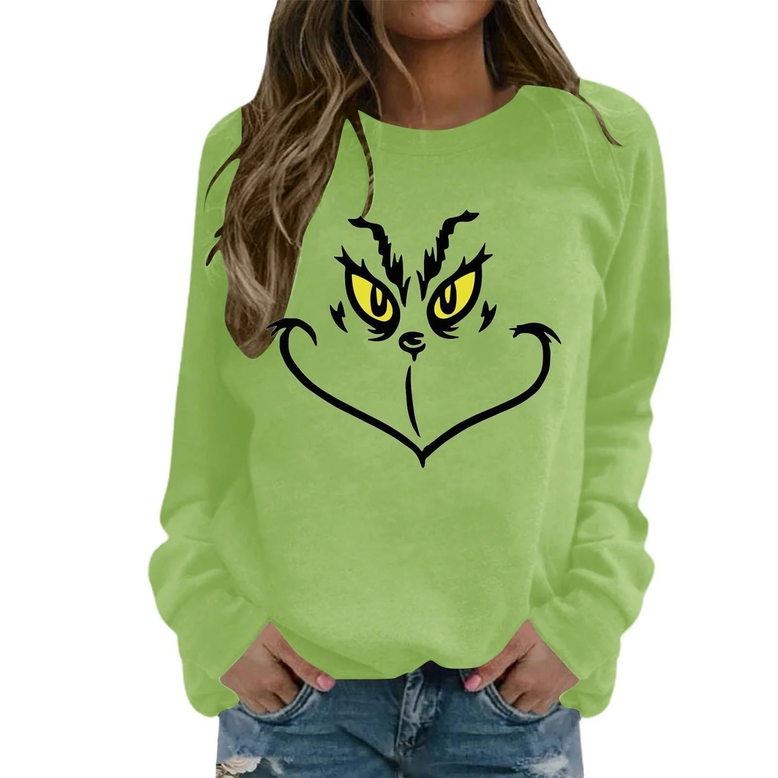 Рождественский джемпер BHXUTK Рождественская кофта Женский рождественский свитер Рождественский джемпер Смешная рождественская кофта Длинный рукав Свободный хлопковый рождественский джемпер для девочек-подростков, фото №1