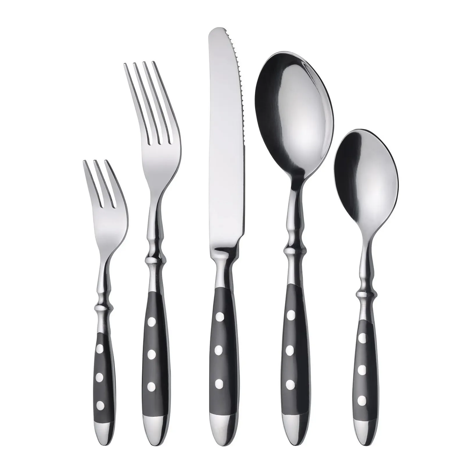 Набір столових приборів GRÄWE Nürnberg на 18 персон, 90 предметів, з лотком, з чорними ручками, фото №3 Набір столових приборів GRÄWE Nürnberg на 18 персон, 90 предметів, з лотком, з чорними ручками, фото №3