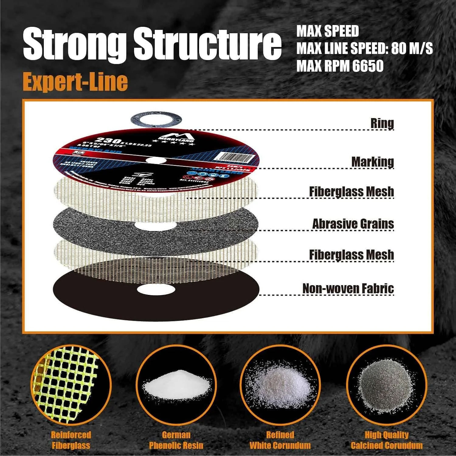 Круги відрізні Merryland Expert-Line 230х1.9 мм по металу Чорний, фото №3 Круги відрізні Merryland Expert-Line 230х1.9 мм по металу Чорний, фото №3