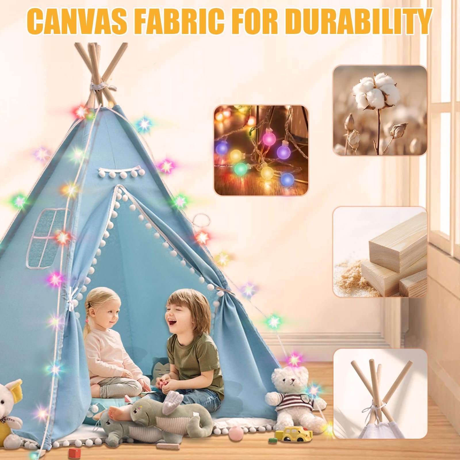 Палатка Типи 120 x 120 x 160 см, игровая палатка с фетровым мячом, синяя, фото №4